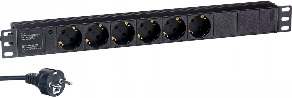 Блок розеток Exegate PDU-19H603 Al-6S-EU2.5, 19",1U,алюм, 6Schuko, евровилка, 2.5м (EX280828RUS)