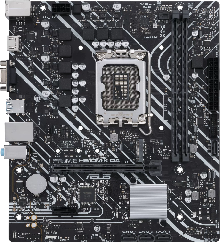 ����������� ����� ASUS PRIME H610M-K D4 Socket 1700, Intel H610, 2xDDR4, PCI-E 4.0, 2xUSB 3.2 Gen1, VGA, HDMI, mATX