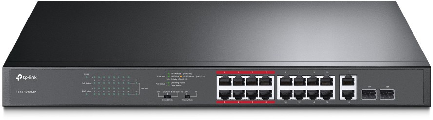 TP-Link TL-SL1218MP ������������� ���������� PoE �� 16 ������ 10/100 ����/� � 2 ���������� ����� SMB