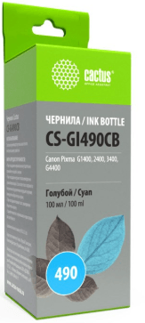�������  Cactus CS-GI490CB Cyan ��� Canon PIXMA G1400/G2400/G3400, 100 ��