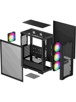 ������ Deepcool CC560 MESH V2 ��� ��, ������� ���� (���������� ������), 3x120�� ARGB LED ���������� ������� � 1x120�� ARGB LED ���������� �����, ������, ATX