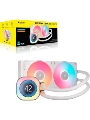 ������� ����������� ���������� Corsair iCUE LINK TITAN 240 RX LCD (240mm, White, RGB/ Fans: 2x120mm, 73.5CFM, 36dBA, 2100RPM/ S: 1851, 1700, AM5, AM4)
