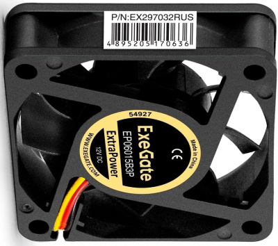 Exegate EX297032RUS ���������� 12� DC ExeGate ExtraPower EP06015B3P (60x60x15 ��, 2-Ball (������� ���������������), 3pin, 5000RPM, 34dBA)