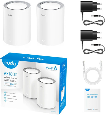 ��������� Mesh ������ CUDY M1800(2-Pack), Wi-Fi 6, AX1800, 2.4/5���, �����