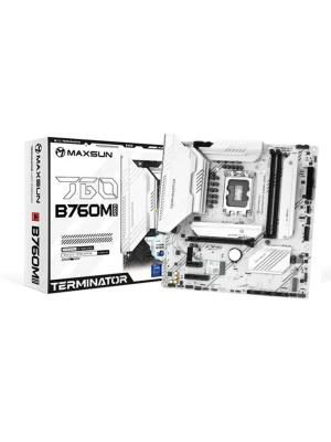 ����������� ����� MAXSUN MS-Terminator B760M GKD5 ICE (Socket 1700, mATX, 2*DDR5(96Gb), DP/HDMI, 3*SATA3, 4*M.2, 1*PCIEx16/1*PCIEx4, 6*USB2.0, 2*USB 3.2, LAN 1*2.5G, ARGB, white, RTL)