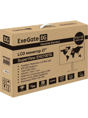 ������� ExeGate 27"�EH2700TA SuperView {IPS 1920x1080 100hz 3-5ms 16:9 250cd 1300:1 178/178 D-Sub HDMI DisplayPort Speakers HAS Pivot VESA} [EX299036RUS]