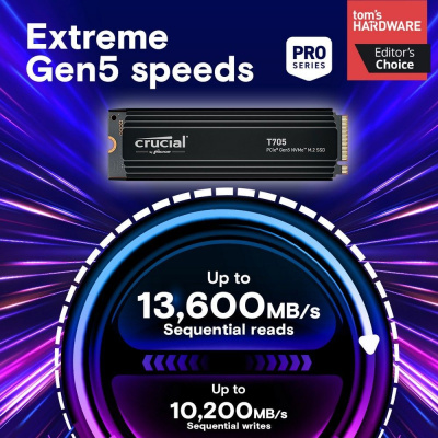 ������������� ���������� SSD Crucial T705 1TB PCIe Gen5 NVMe M.2 SSD with heatsink CT1000T705SSD5