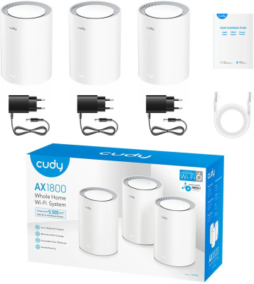 ��������� Mesh ������ CUDY M1800(3-Pack), Wi-Fi 6, AX1800, 2.4/5���, �����