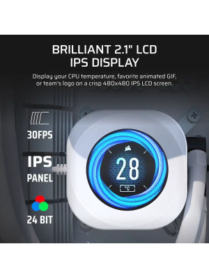 ������� ����������� ���������� Corsair NAUTILUS 240 RS LCD (240mm, White/ Fans: 2x120mm, 72.8CFM, 36dBA, 2100RPM/ S: 1851, 1700, AM5, AM4)