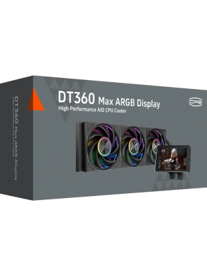 ������� ���������� PCCooler DT360 Max ARGB Display BK (300W, 360mm, LED, Black, ARGB/ Fans: 3x120mm, 83CFM, 33.1dBA, 3000RPM/ Pump height 63mm, 15dBA, 2600RPM, Rad thickness 27mm/ S: 1851, 1700, 1200, 115X, AM5, AM4)