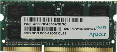 ����������� ������ 8Gb DDR-III 1600MHz Apacer SO-DIMM 1.5v (AS08GFA60CATBGC)