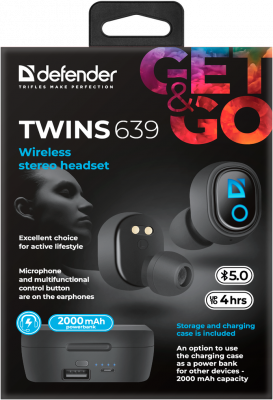 ������������ ��������� Defender Twins 639 ������,TWS, PB, Bluetooth