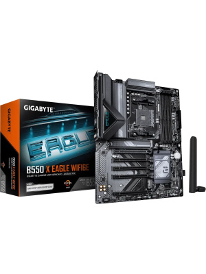 ����������� ����� Gigabyte B550 X EAGLE WIFI6E B550, AM4, 4*DDR4, 1*PCIEx16, 4*PCIEx1, 2*M.2, 1*TypeC, 1*USB3.2Gen2, 3*USB3.2Gen1, 4*USB2.0, 6*SATA3.0, 2.5G, HDMI, ATX, RTL